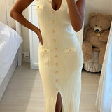 Robe midi maille texturée jaune