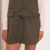 Robe courte col V - kaki