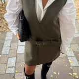 Robe courte col V - kaki