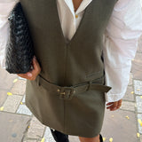 Robe courte col V - kaki