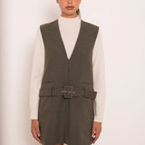 Robe courte col V - kaki