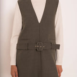 Robe courte col V - kaki