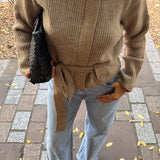 Veste en maille ceinturée à col montant - beige taupe -