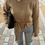 Veste en maille ceinturée à col montant - beige taupe -