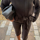 Veste en maille ceinturée à col montant - marron -