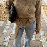 Veste en maille ceinturée à col montant - beige taupe -